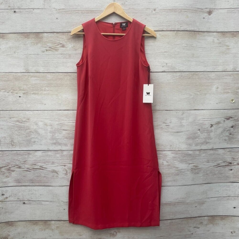 W By Worth Rose Red Stretch Twill Sleeveless Long Sheath Dress W191dr22 Size6